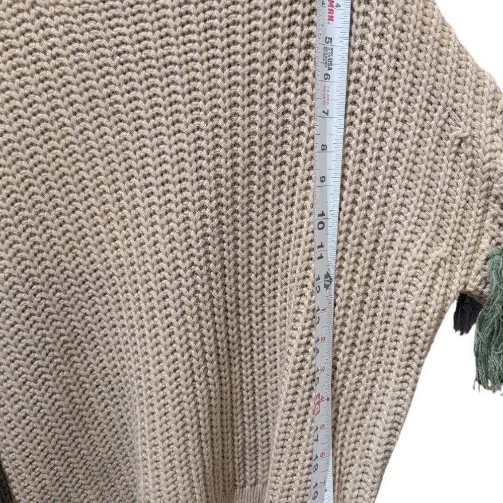 Blue B Collection Tan Knit Sweater With Multi Colored Fringe On Sleeves, Size M. - Picture 8 of 9